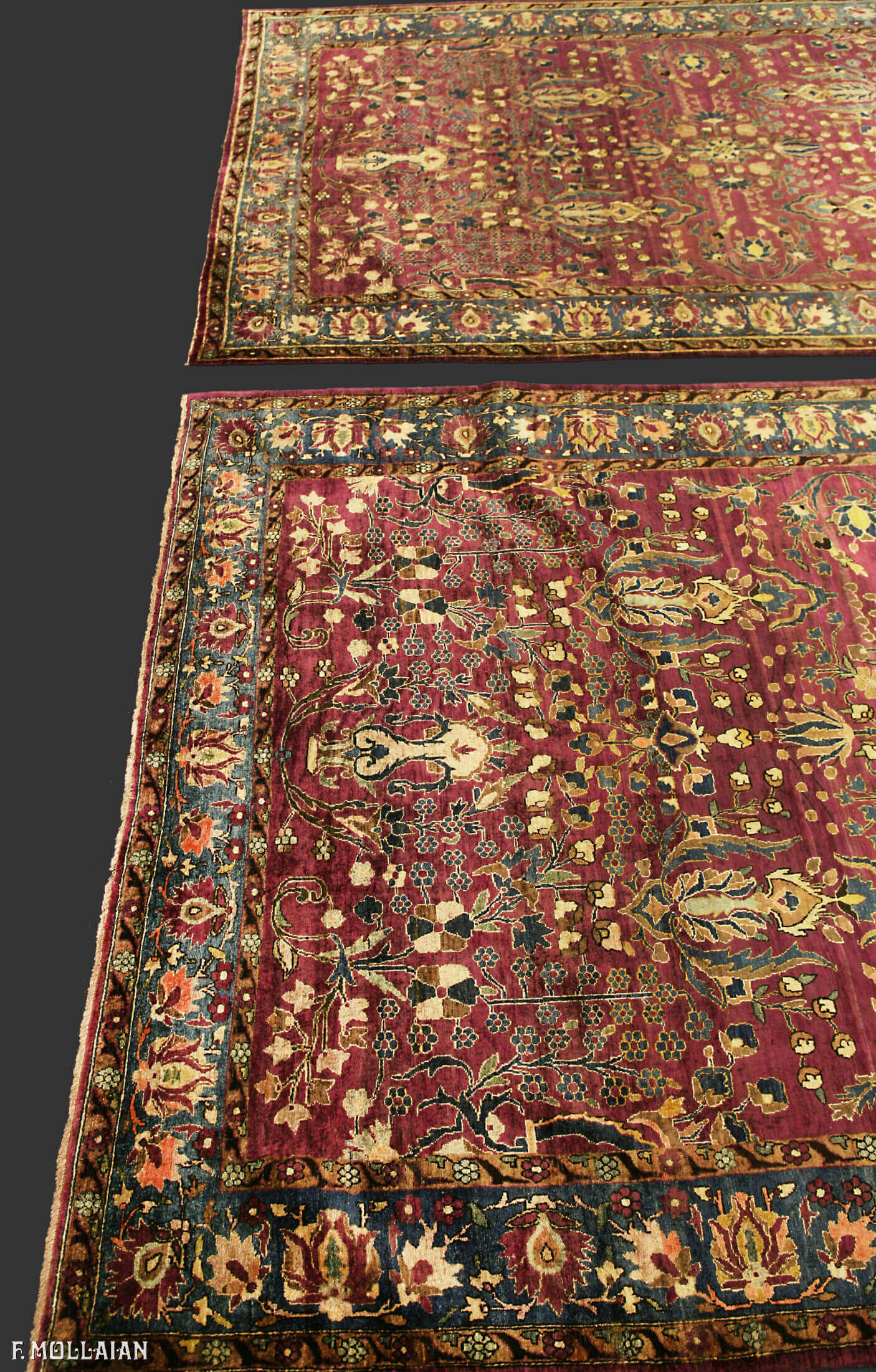 Antique Persian Kashan Silk, A Pair of Purple All-over floral Rugs n°:15489699